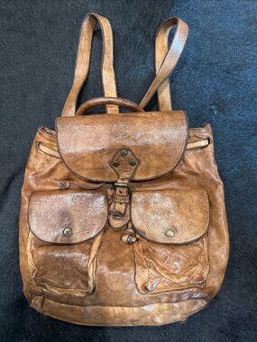 Langellotti Distressed Italian Brown Leather Small Backpack - EUC!